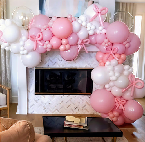 134-Piece Coquette Balloon Arch Kit – Pastel Pink, White & Clear Balloons with Bow Accents for Birthday Parties