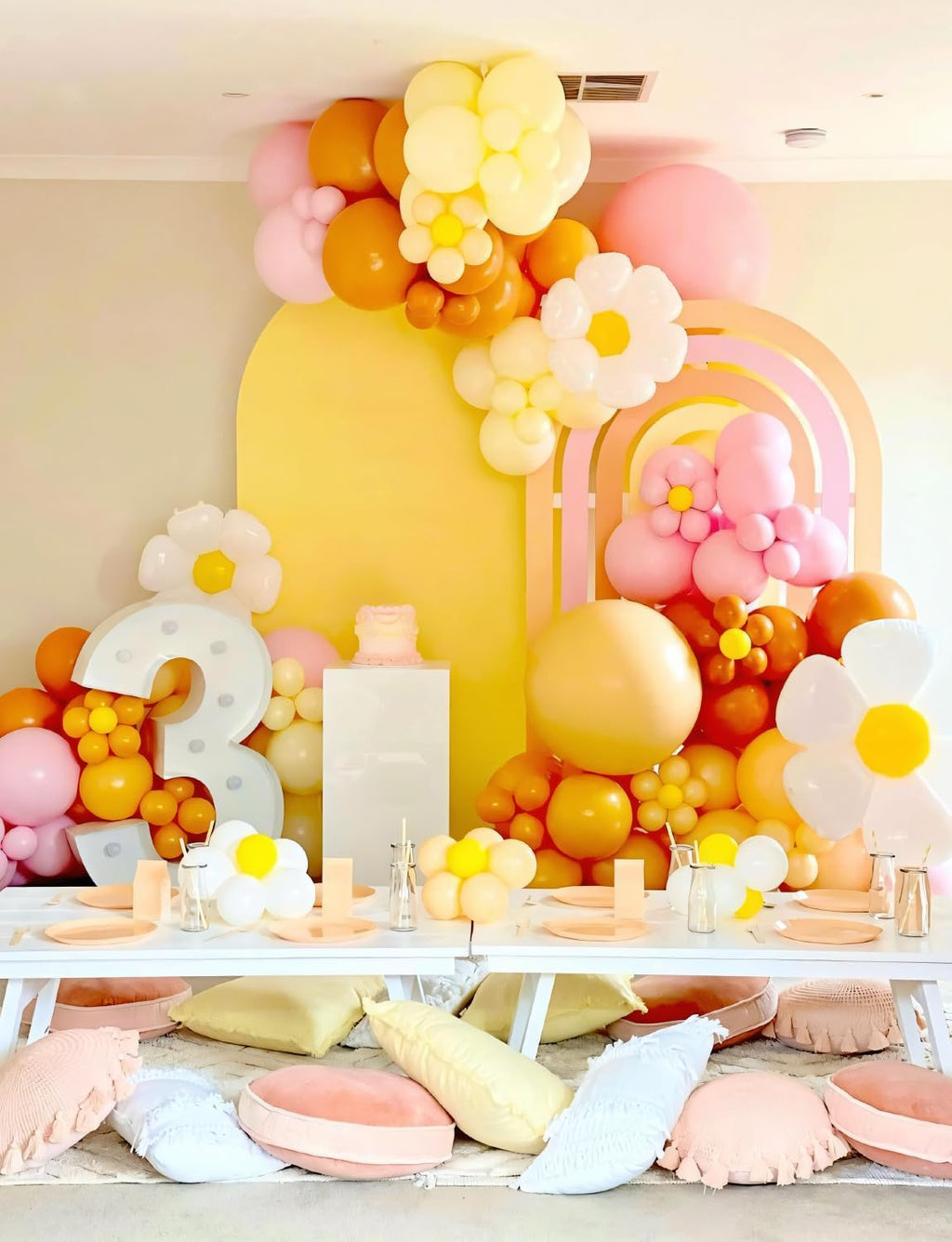 136Pcs Boho Daisy Balloon Arch Kit – Groovy Balloon Garland for Birthdays, Baby Showers, Weddings