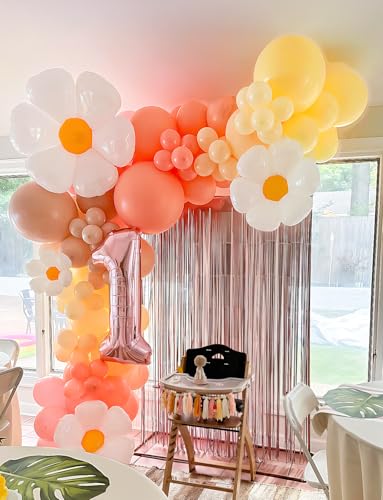 136Pcs Boho Daisy Balloon Arch Kit – Groovy Balloon Garland for Birthdays, Baby Showers, Weddings