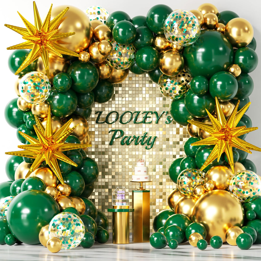 137-Piece Green and Gold Balloon Garland Arch Kit with Star Balloons for Birthday, Baby Shower, Jungle Party Decorations