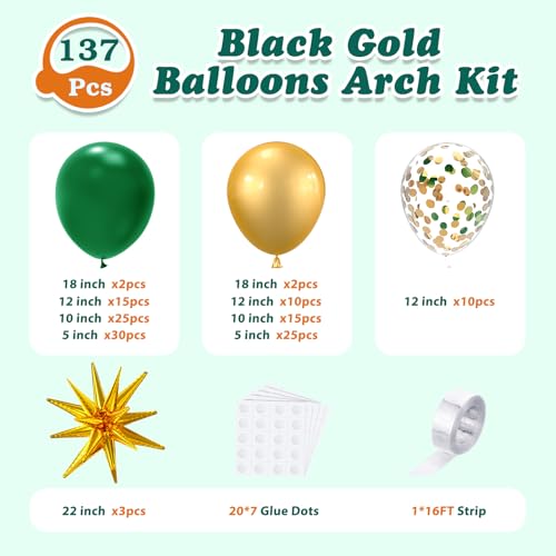 137-Piece Green and Gold Balloon Garland Arch Kit with Star Balloons for Birthday, Baby Shower, Jungle Party Decorations
