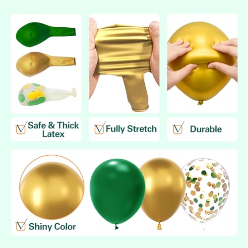 137-Piece Green and Gold Balloon Garland Arch Kit with Star Balloons for Birthday, Baby Shower, Jungle Party Decorations