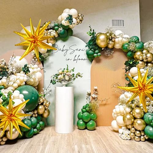 137-Piece Green and Gold Balloon Garland Arch Kit with Star Balloons for Birthday, Baby Shower, Jungle Party Decorations