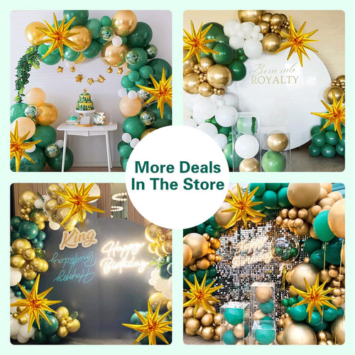 137-Piece Green and Gold Balloon Garland Arch Kit with Star Balloons for Birthday, Baby Shower, Jungle Party Decorations