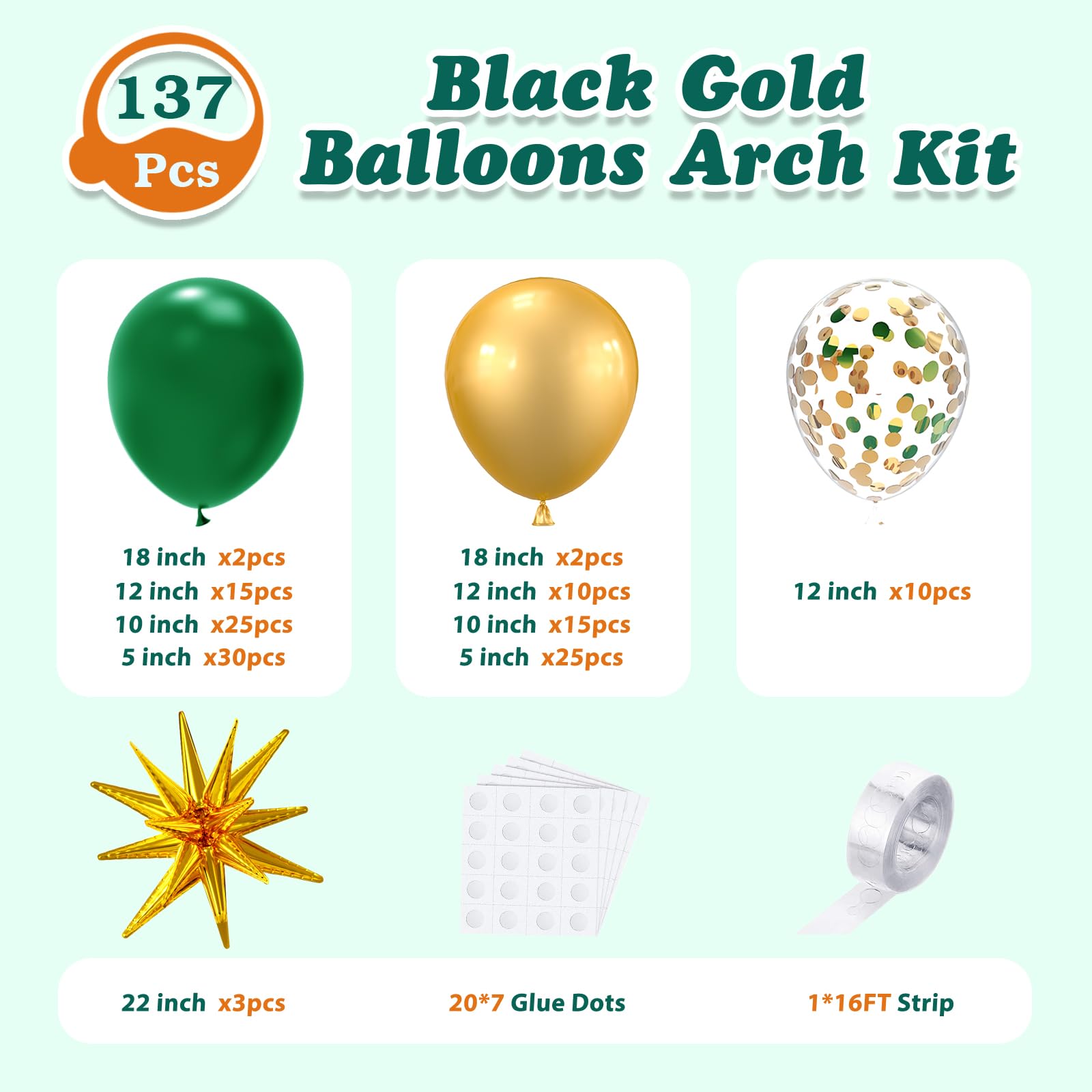 137-Piece Green and Gold Balloon Garland Arch Kit with Star Balloons for Birthday, Baby Shower, Jungle Party Decorations