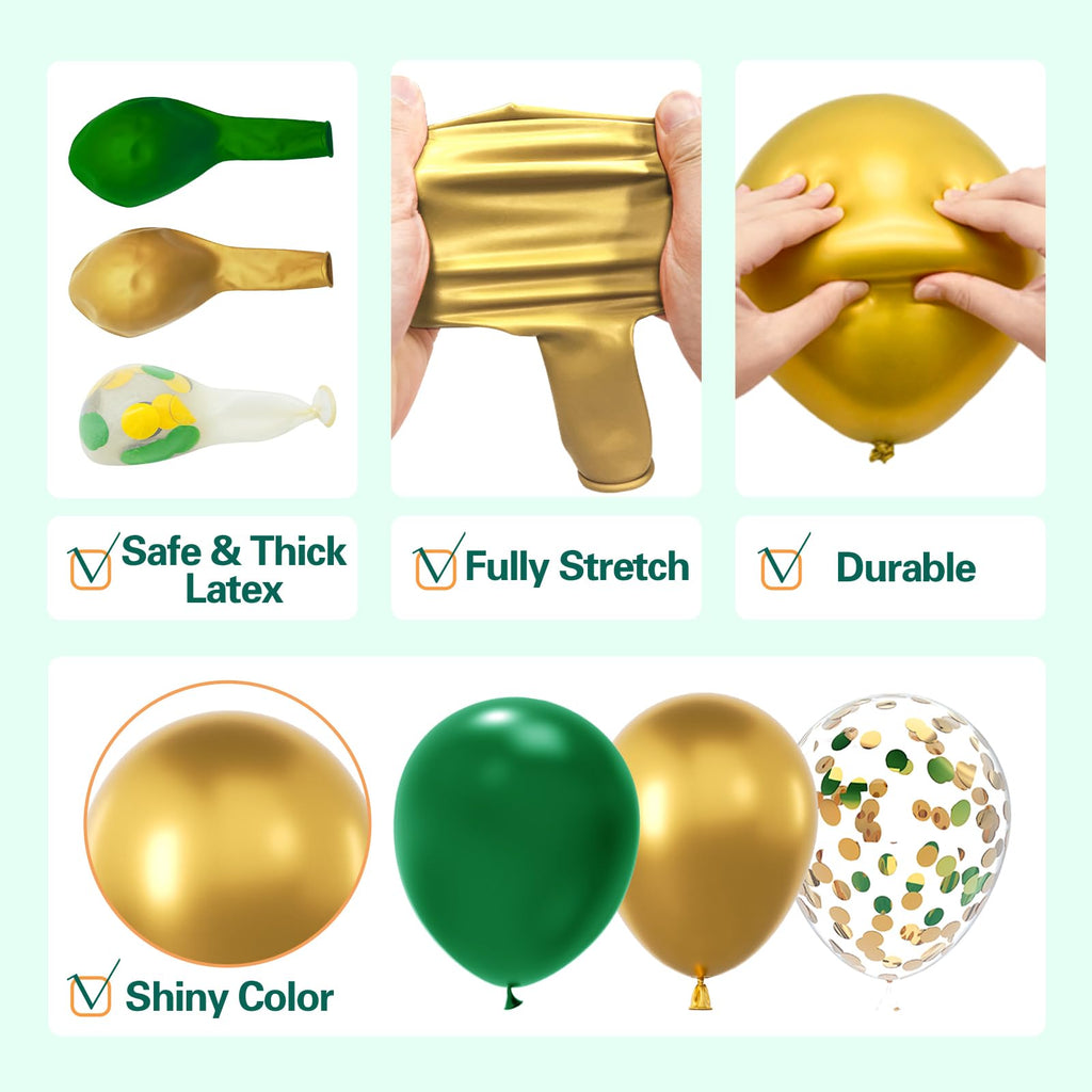 137-Piece Green and Gold Balloon Garland Arch Kit with Star Balloons for Birthday, Baby Shower, Jungle Party Decorations
