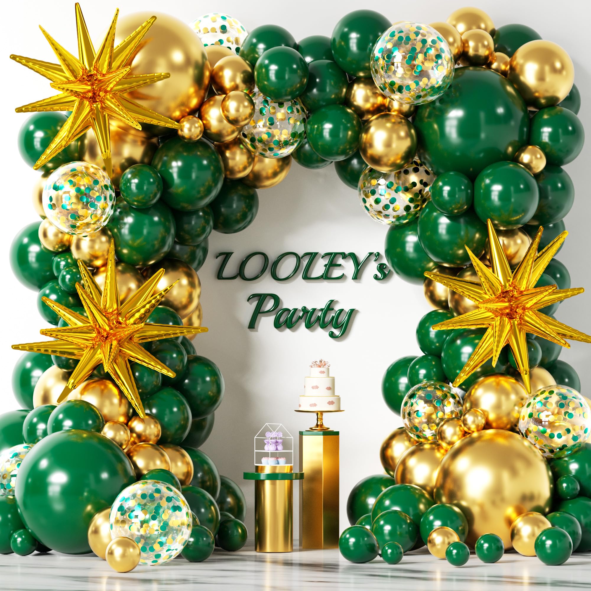 137-Piece Green and Gold Balloon Garland Arch Kit with Star Balloons for Birthday, Baby Shower, Jungle Party Decorations