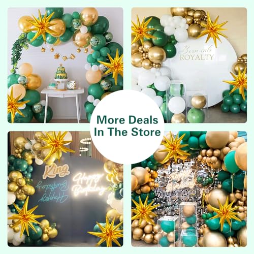 137-Piece Green and Gold Balloon Garland Arch Kit with Star Balloons for Birthday, Baby Shower, Jungle Party Decorations