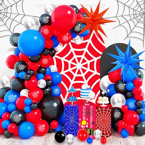 139-Piece Blue Red Black Balloon Arch Garland Kit – Cartoon Spider Theme Birthday Party Decorations for Boys and Girls