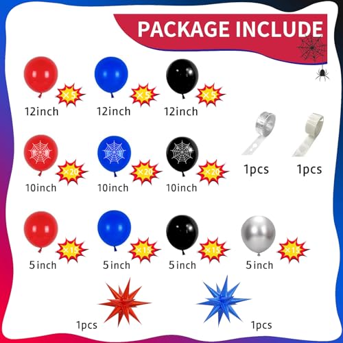 139-Piece Blue Red Black Balloon Arch Garland Kit – Cartoon Spider Theme Birthday Party Decorations for Boys and Girls
