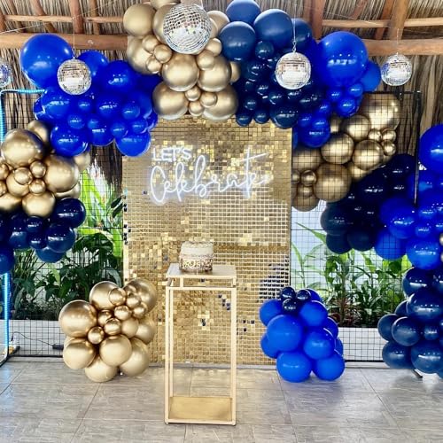 139Pcs Blue & Gold Graduation Balloon Arch Kit - Class of 2026, Confetti, Royal Blue, White, Metallic Gold