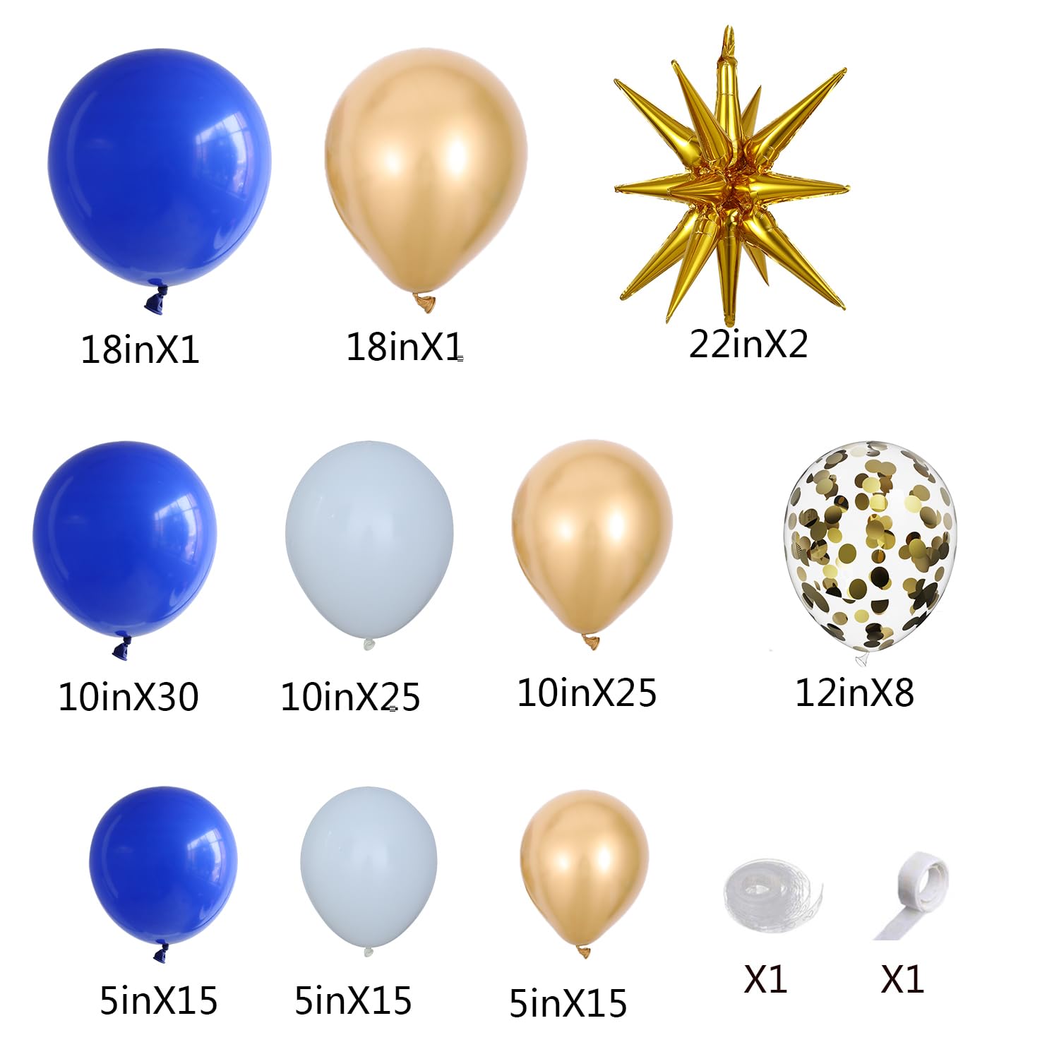 139Pcs Blue & Gold Graduation Balloon Arch Kit - Class of 2026, Confetti, Royal Blue, White, Metallic Gold
