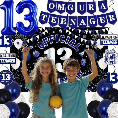 13th Birthday Decorations for Boys Girls - Blue Black OMG UR A TEENAGER Set by TAOTOSUNE