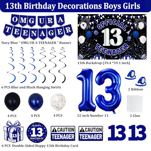 13th Birthday Decorations for Boys Girls - Blue Black OMG UR A TEENAGER Set by TAOTOSUNE