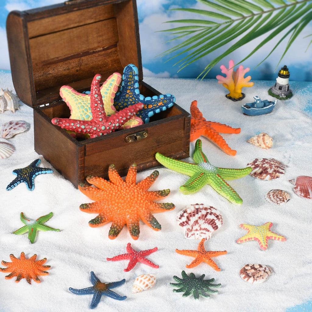 14 Colorful Diving Starfish Pool Toys - 6 Large & 8 Small, Sturdy Plastic, Easy to See Underwater