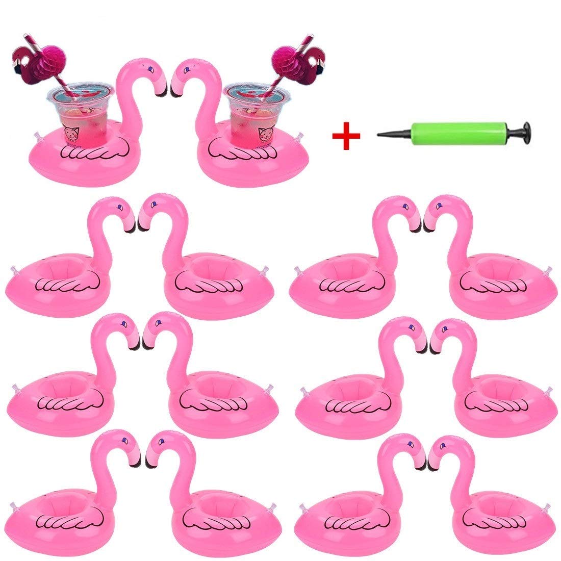 14-Pack Inflatable Flamingo Drink Holders – Pool Float Cup Coasters for Parties