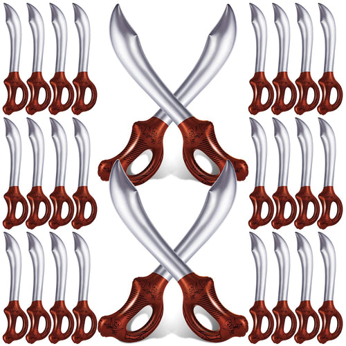 14-Pack Inflatable Pirate Swords for Parties, Pool, and Costume Play – 22.8 Inches, PVC, Red & Silver