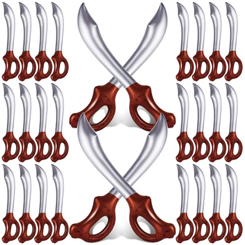 14-Pack Inflatable Pirate Swords for Parties, Pool, and Costume Play – 22.8 Inches, PVC, Red & Silver