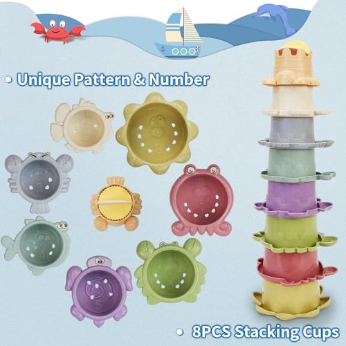 14-Piece Baby Bath Toys Set for Toddlers – Floating Boats, Stacking Cups, Watering Can – Fun Water Table Toys for Kids 1-3 Years