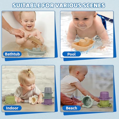 14-Piece Baby Bath Toys Set for Toddlers – Floating Boats, Stacking Cups, Watering Can – Fun Water Table Toys for Kids 1-3 Years