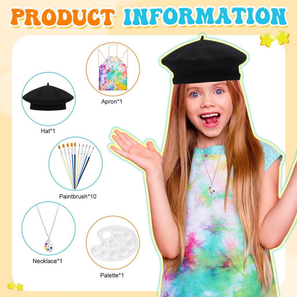 14-Piece Kids Artist Costume Set with Apron, Beret, Brushes, Palette & Necklace