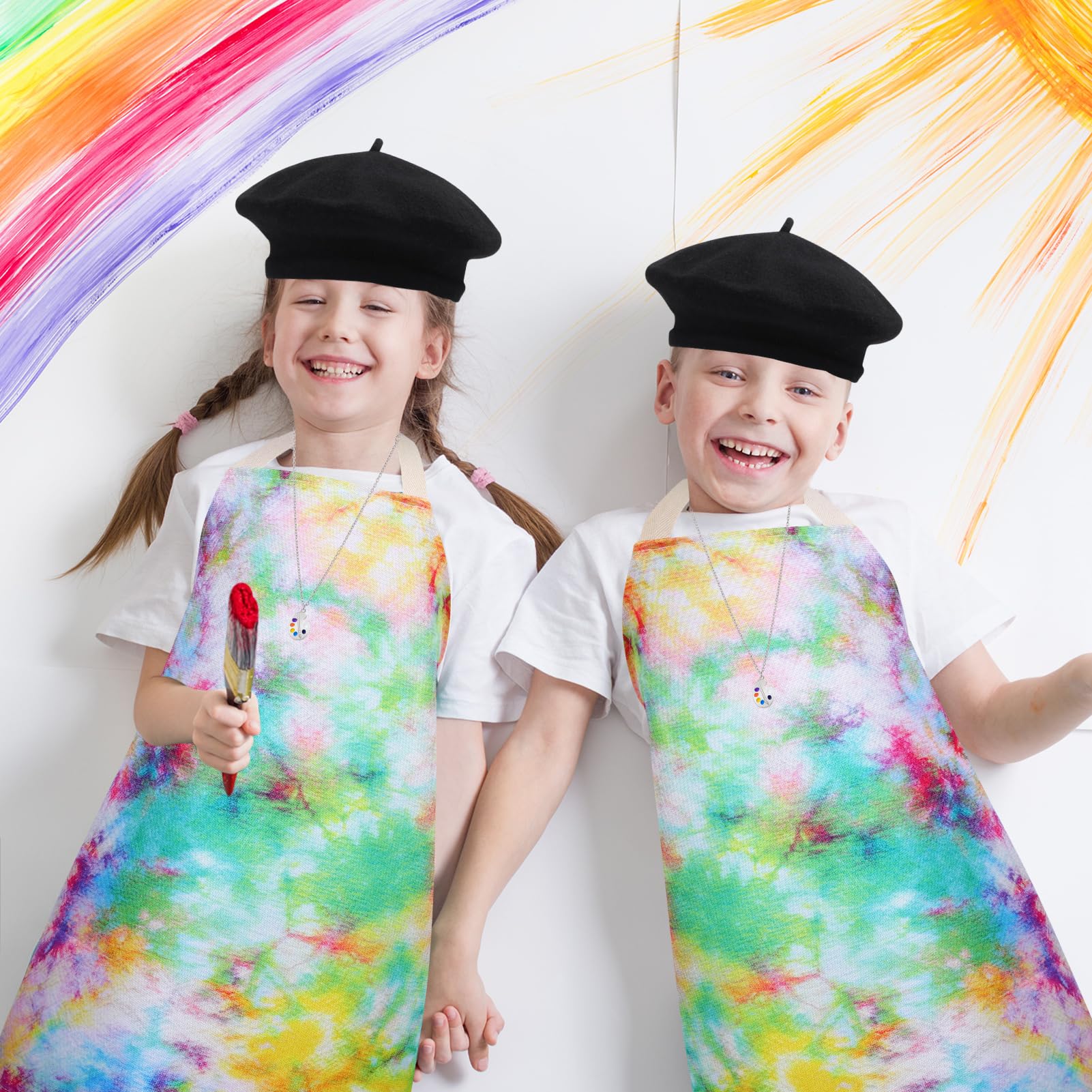 14-Piece Kids Artist Costume Set with Apron, Beret, Brushes, Palette & Necklace