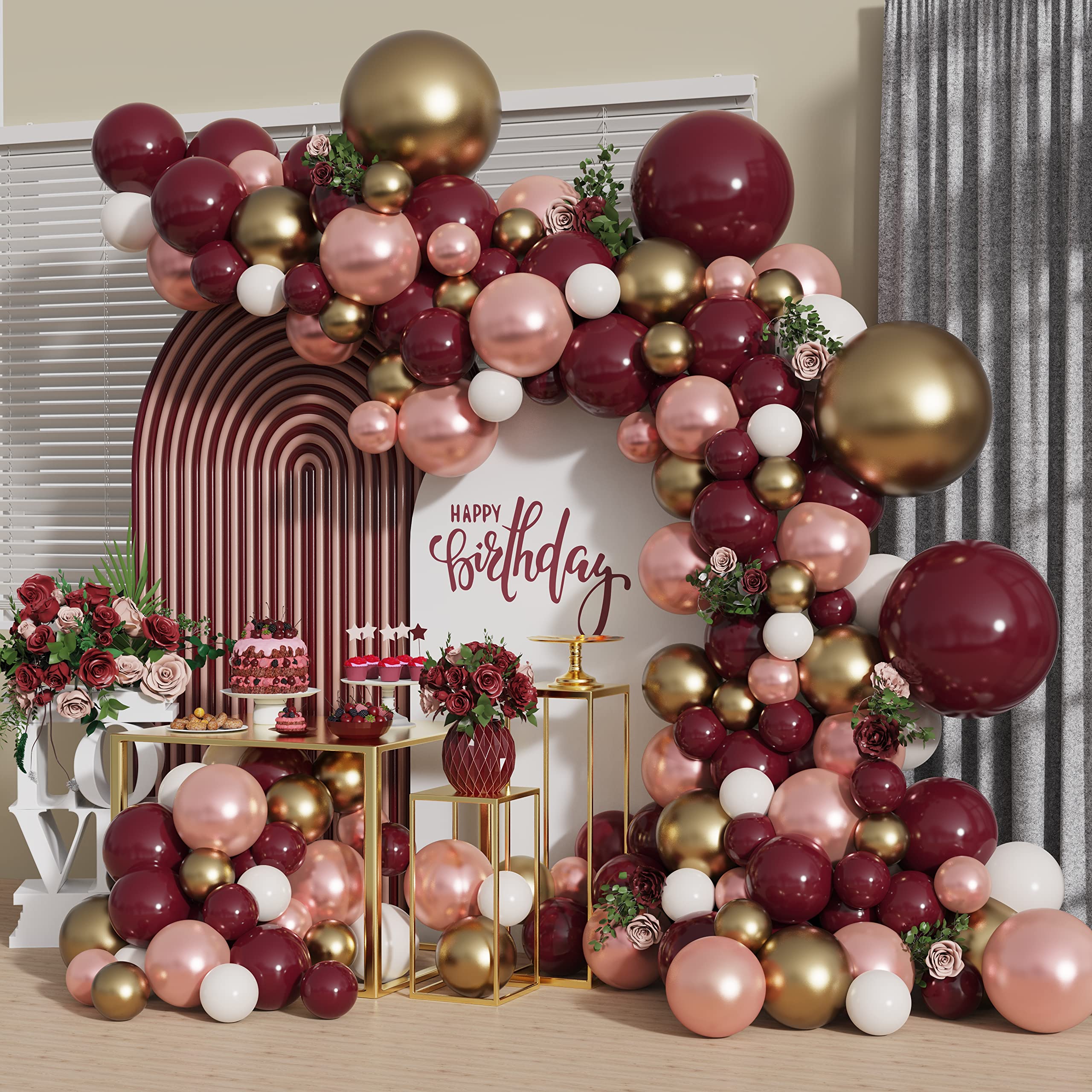 140-Piece BALONAR Burgundy Balloon Garland Kit – Metallic Chrome, Latex, 5/10/18 Inch, for Parties