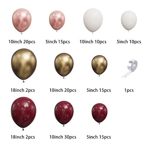 140-Piece BALONAR Burgundy Balloon Garland Kit – Metallic Chrome, Latex, 5/10/18 Inch, for Parties