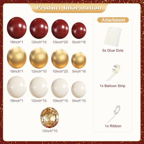 140-Piece Burgundy Balloon Arch Kit with Gold, Nude, and Confetti Balloons for Parties