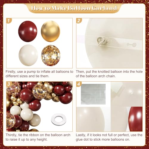 140-Piece Burgundy Balloon Arch Kit with Gold, Nude, and Confetti Balloons for Parties