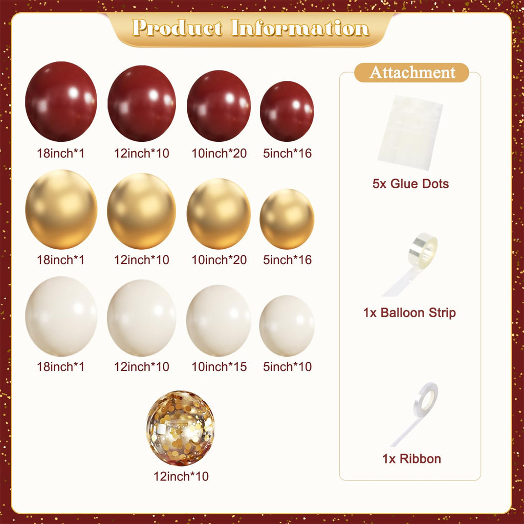 140-Piece Burgundy Balloon Arch Kit with Gold, Nude, and Confetti Balloons for Parties