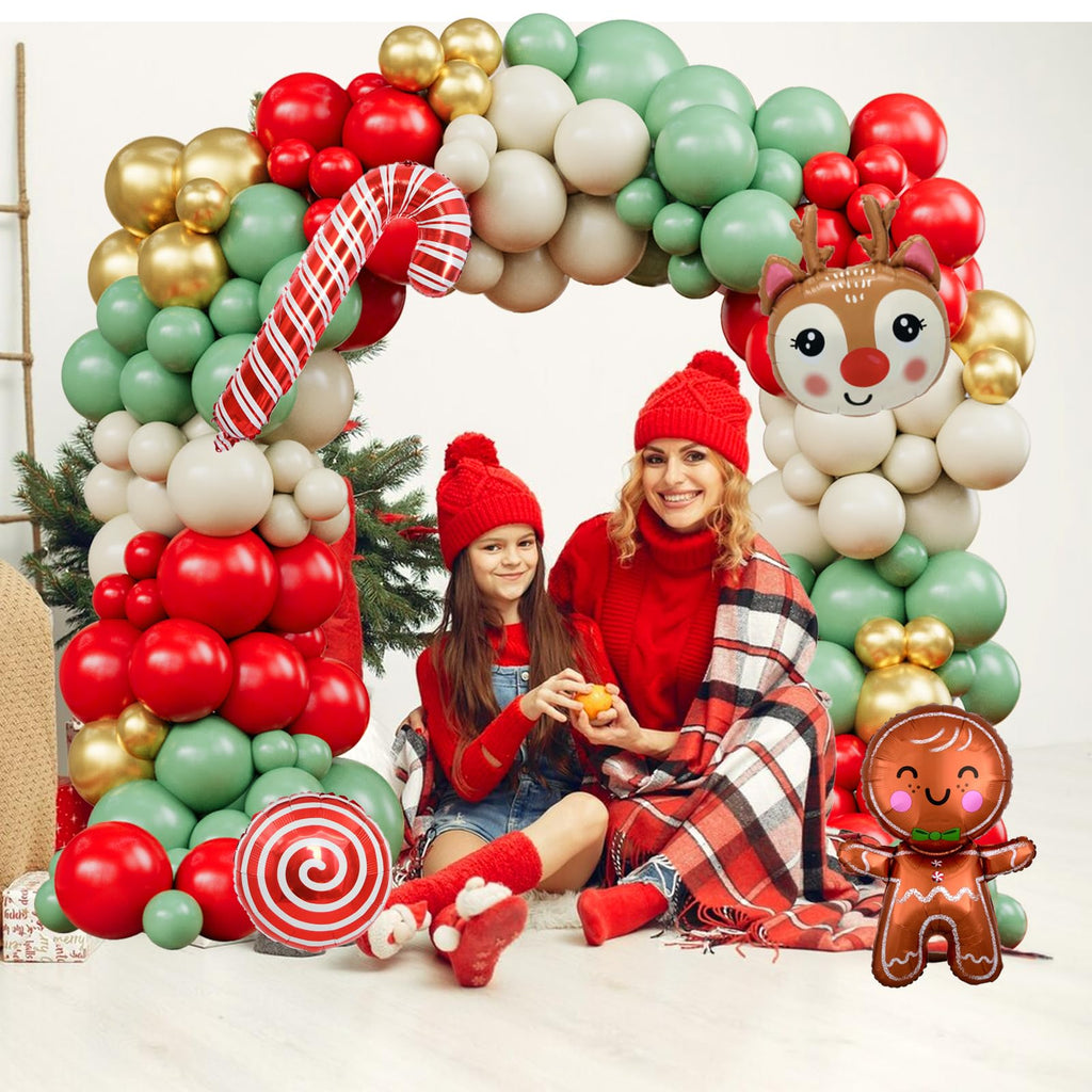 142-Piece Christmas Balloon Arch Kit - Sage Green, Red, Sand & Gold with Foil Shapes