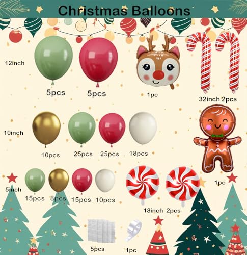142-Piece Christmas Balloon Arch Kit - Sage Green, Red, Sand & Gold with Foil Shapes