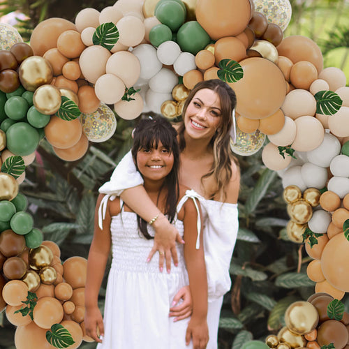 142-Piece Sage Green and Brown Balloon Garland Kit for Jungle Safari Woodland Party Decorations