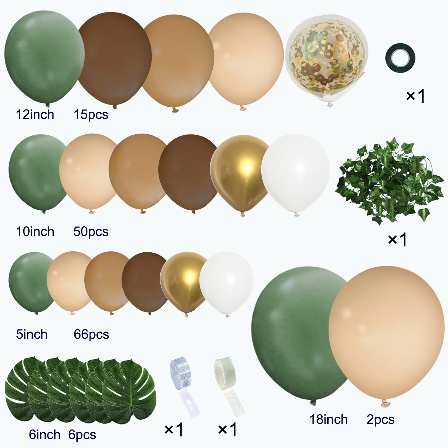 142-Piece Sage Green and Brown Balloon Garland Kit for Jungle Safari Woodland Party Decorations