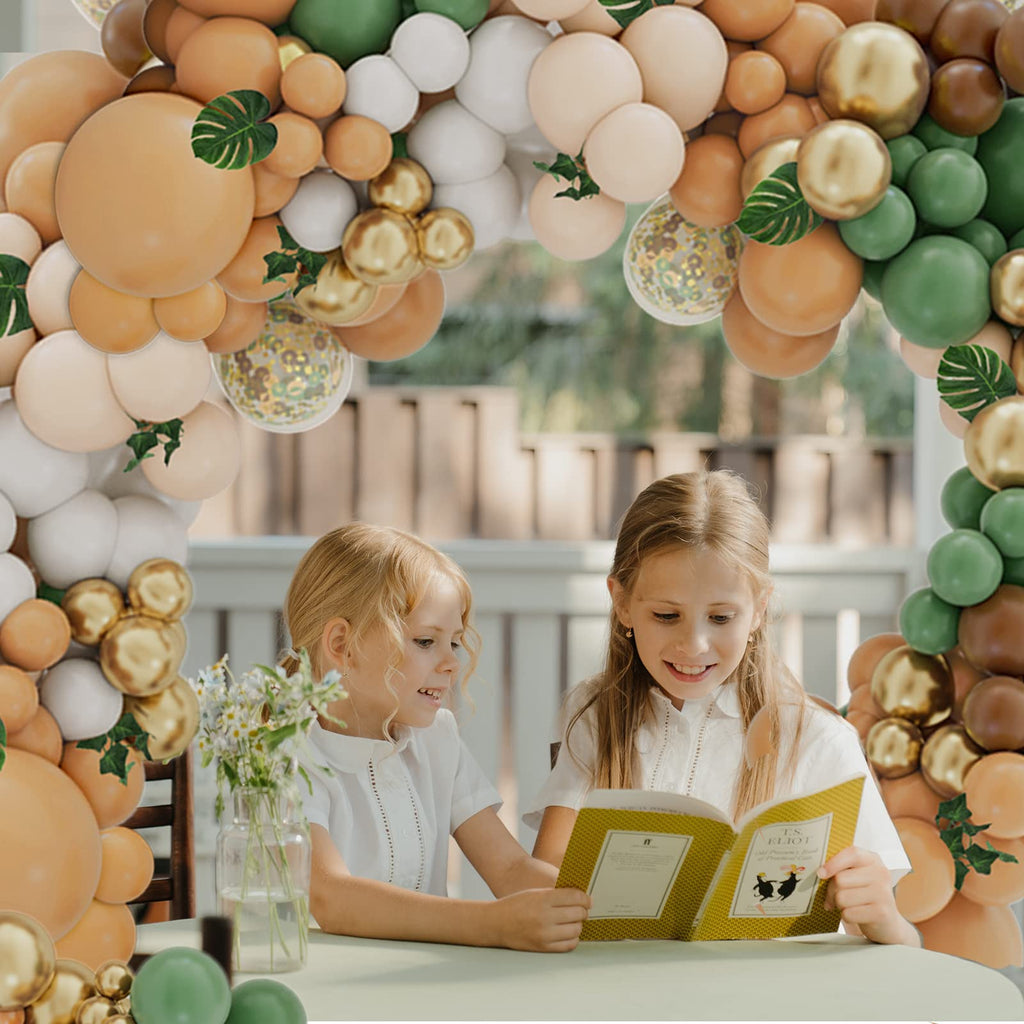 142-Piece Sage Green and Brown Balloon Garland Kit for Jungle Safari Woodland Party Decorations