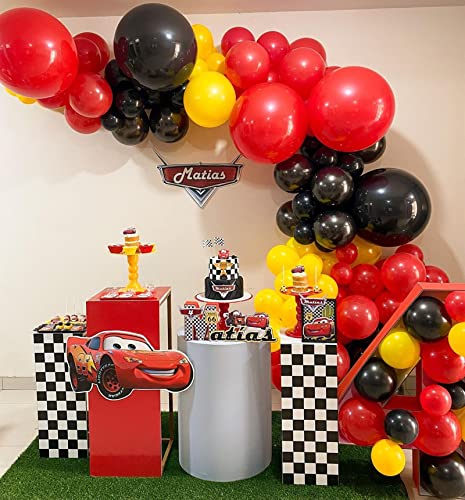 146-Piece Race Car Balloon Arch Garland Kit - Checkered Foil & Latex Balloons for Car Themed Birthday Party Decorations