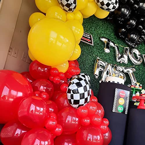 146-Piece Race Car Balloon Arch Garland Kit - Checkered Foil & Latex Balloons for Car Themed Birthday Party Decorations