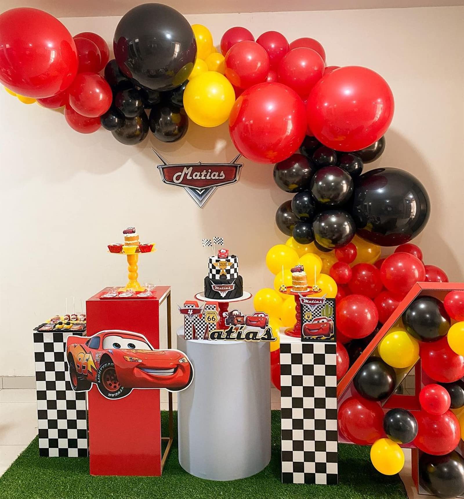 146-Piece Race Car Balloon Arch Garland Kit - Checkered Foil & Latex Balloons for Car Themed Birthday Party Decorations