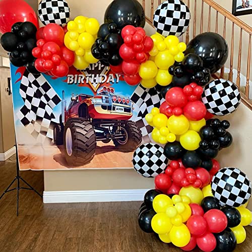 146-Piece Race Car Balloon Arch Garland Kit - Checkered Foil & Latex Balloons for Car Themed Birthday Party Decorations