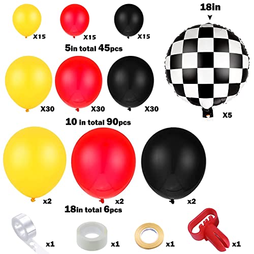 146-Piece Race Car Balloon Arch Garland Kit - Checkered Foil & Latex Balloons for Car Themed Birthday Party Decorations