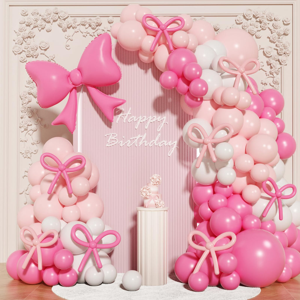 149 Pcs Pink Bow Balloon Garland Arch Kit for Coquette Birthday Tea Party Decorations by OTLGEUA