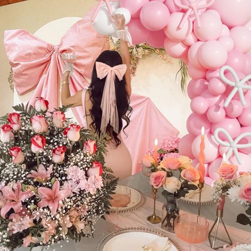 149-Piece Pink & White Bow Balloon Garland Arch Kit for Coquette Birthday, Wedding, Baby Shower & More