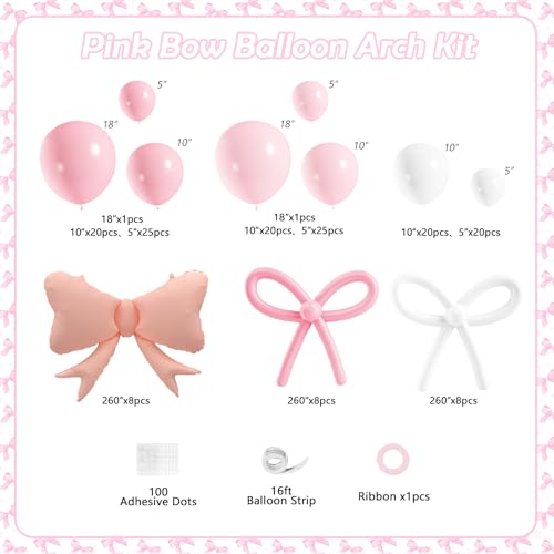 149-Piece Pink & White Bow Balloon Garland Arch Kit for Coquette Birthday, Wedding, Baby Shower & More
