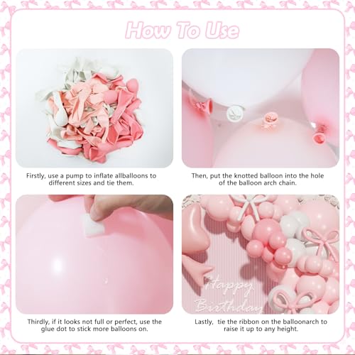 149-Piece Pink & White Bow Balloon Garland Arch Kit for Coquette Birthday, Wedding, Baby Shower & More