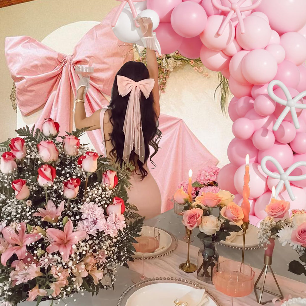 149-Piece Pink & White Bow Balloon Garland Arch Kit for Coquette Birthday, Wedding, Baby Shower & More