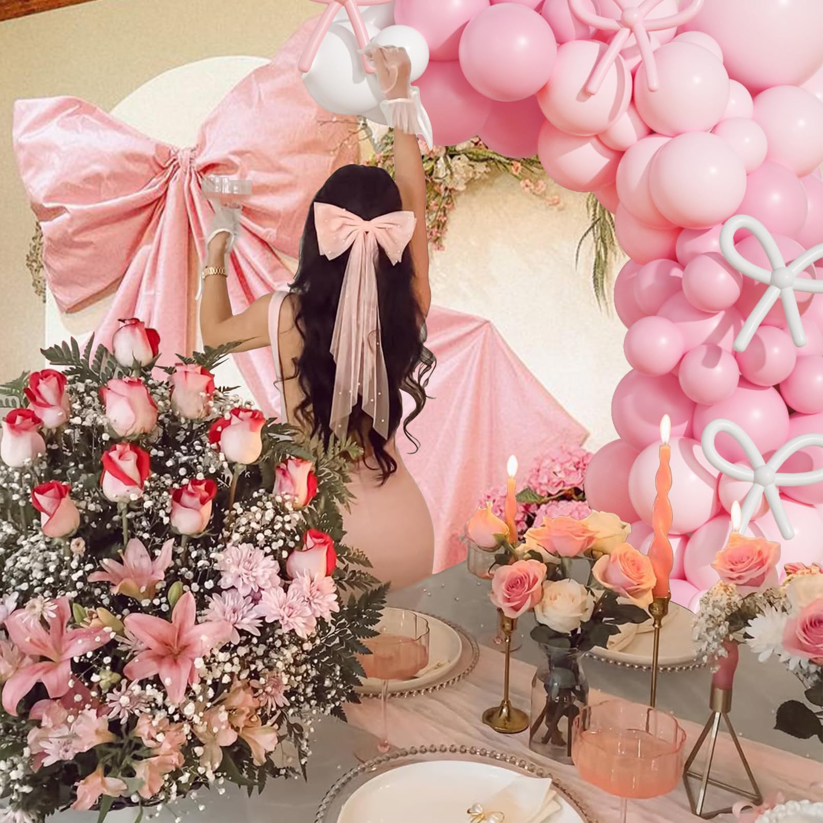 149-Piece Pink & White Bow Balloon Garland Arch Kit for Coquette Birthday, Wedding, Baby Shower & More