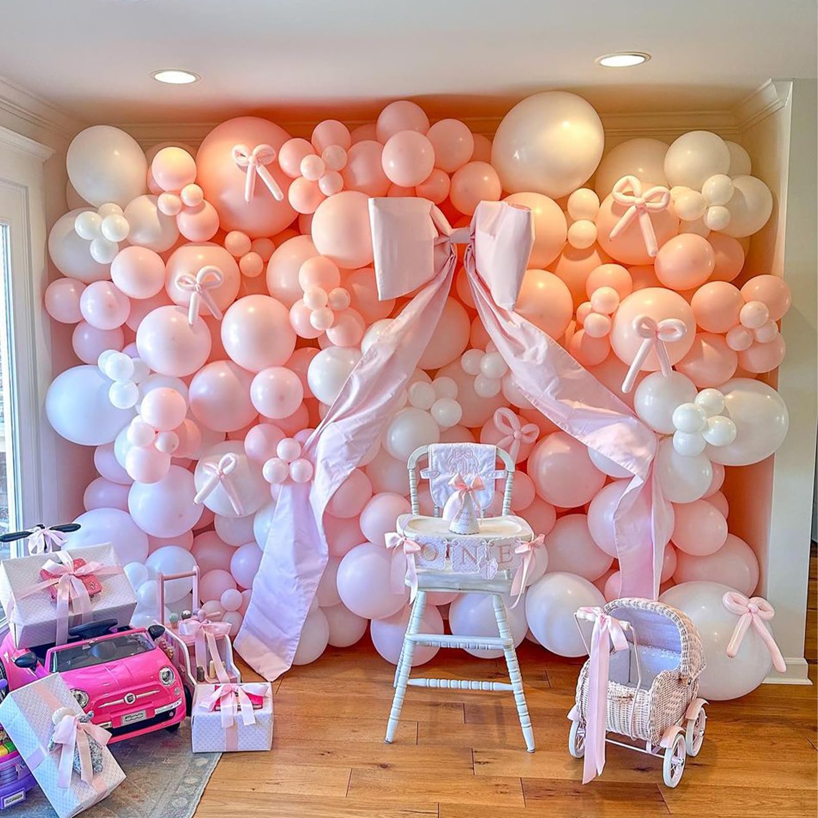 149-Piece Pink & White Bow Balloon Garland Arch Kit for Coquette Birthday, Wedding, Baby Shower & More