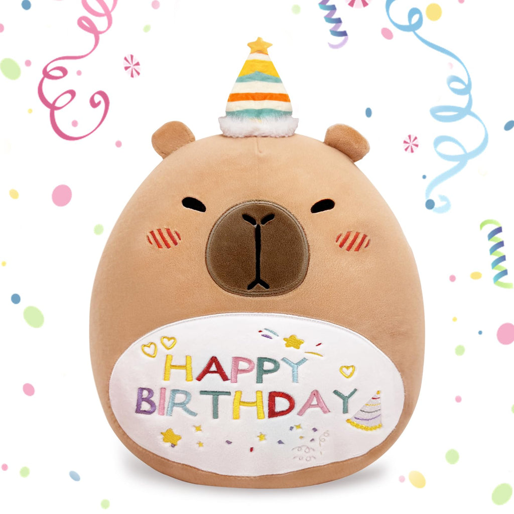 14in Capybara Birthday Plush Pillow – Soft PP Cotton Stuffed Animal with Birthday Hat, Cute Gift for Kids