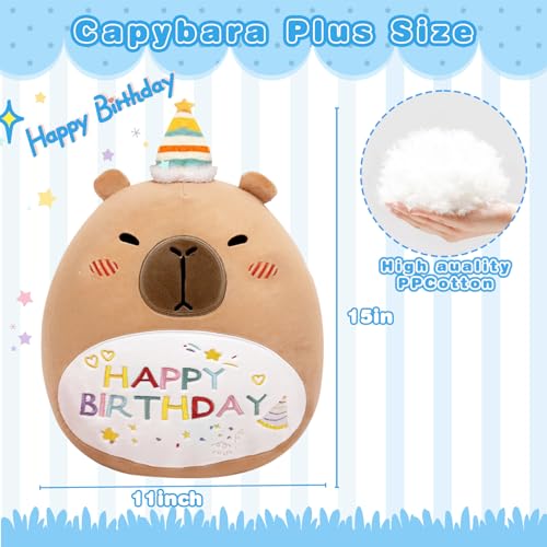 14in Capybara Birthday Plush Pillow – Soft PP Cotton Stuffed Animal with Birthday Hat, Cute Gift for Kids